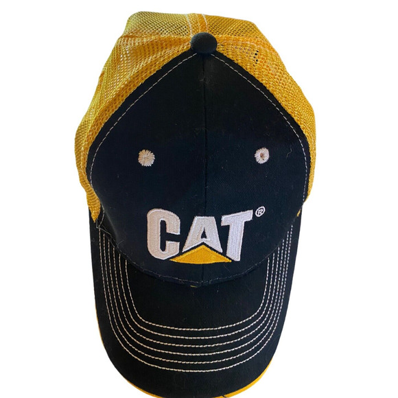 Caterpillar CAT Equipment Trucker Black and Yellow Mesh Adjustable Cap Hat - Picture 2 of 6